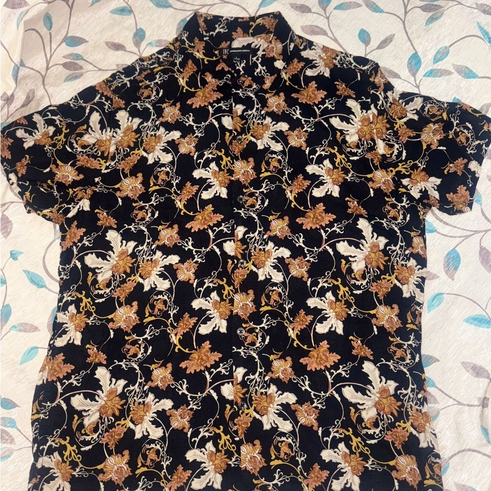 INC International Concepts Black and Gold Patterned Shirt